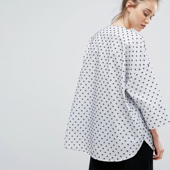 NWOT Weekday Cotton Dot Jacquard Shirt With Blue/White Stripe - Picture 2 of 5